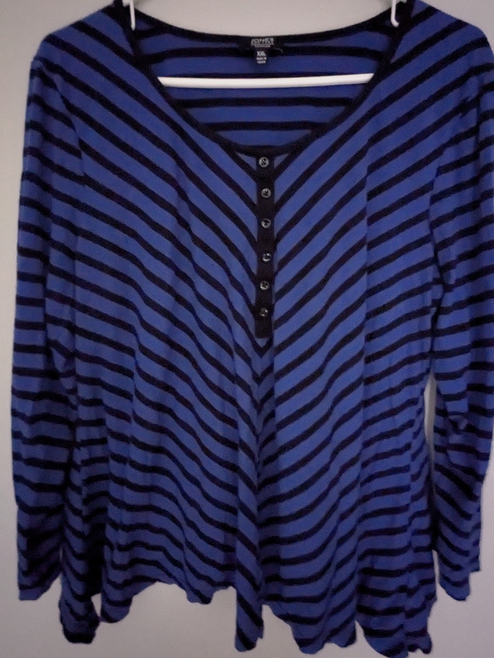 Jones New York Blue and Black Striped Long-Sleeve Henley